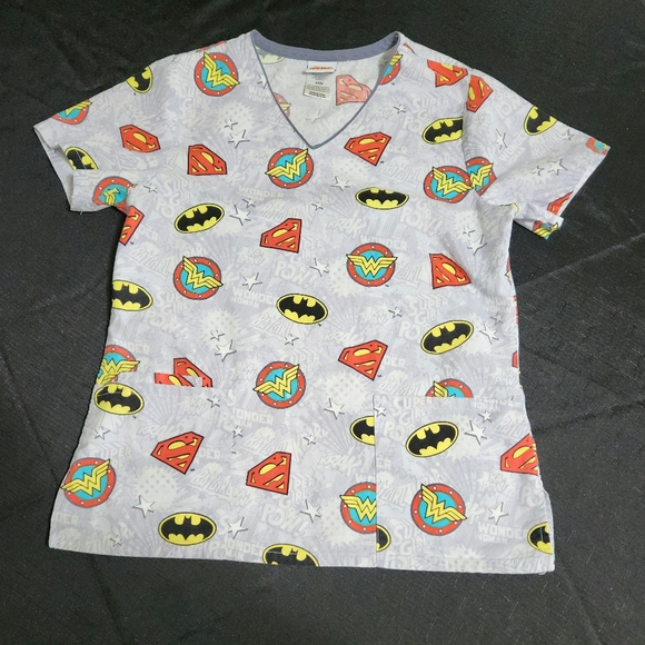 Justice League Tops - Justice League scrubs top. Size small